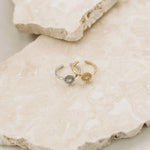 Two rings, one silver and one gold layered together.