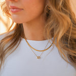 Modeled sophia and slink necklaces