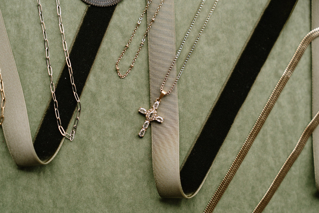 Green background crystal cross