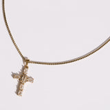 Close up crystal cross white background