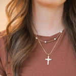 Crystal cross with pearl chain
